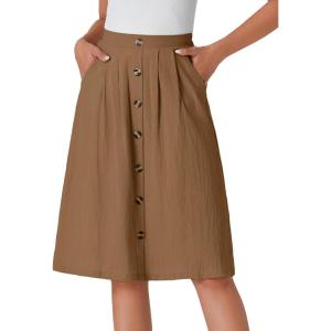 imageLYANER Womens Button Front Hight Waist Aline Loose Midi Skirt with Side PocketDark Brown