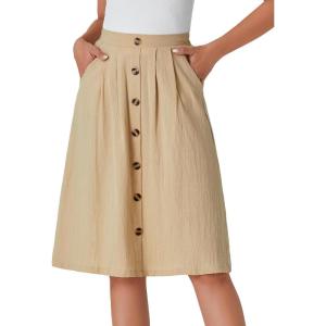 imageLYANER Womens Button Front Hight Waist Aline Loose Midi Skirt with Side PocketKhaki
