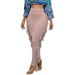 imageLYANER Womens Fringed Side Tassels Elastic Waist Slim Bodycon Pencil Maxi SkirtsDusty Pink