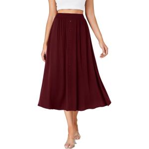 imageLYANER Womens High Elastic Waist Pleated Flare A Line Midi Skirt with PocketsCoffee