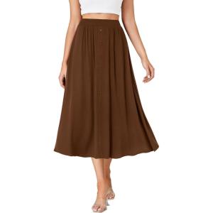imageLYANER Womens High Elastic Waist Pleated Flare A Line Midi Skirt with PocketsDark Red