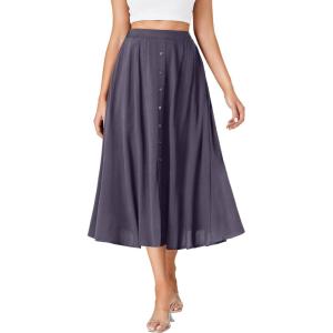imageLYANER Womens High Elastic Waist Pleated Flare A Line Midi Skirt with PocketsDusty Blue