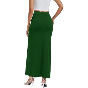 imageLYANER Womens High Waist Slit Split Solid Bodycon Long Maxi SkirtDark Green