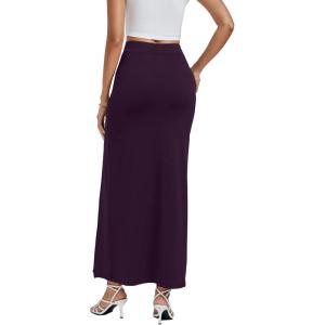 imageLYANER Womens High Waist Slit Split Solid Bodycon Long Maxi SkirtDark Purple