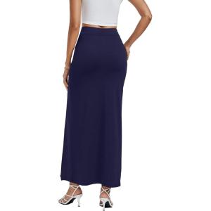 imageLYANER Womens High Waist Slit Split Solid Bodycon Long Maxi SkirtNavy Blue