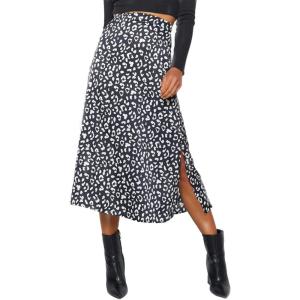 imageLYANER Womens Leopard Print Side Split High Waist Zipper Midi SkirtBlack