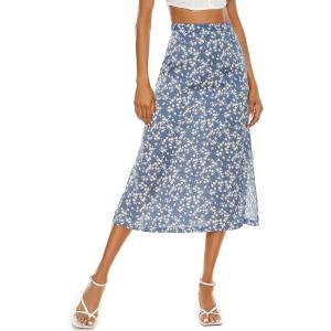 imageLYANER Womens Leopard Print Side Split High Waist Zipper Midi SkirtFloral Blue