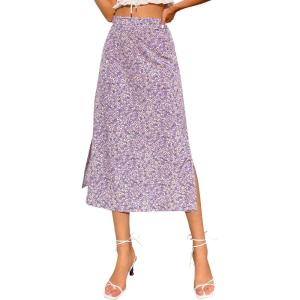 imageLYANER Womens Leopard Print Side Split High Waist Zipper Midi SkirtFloral Purple
