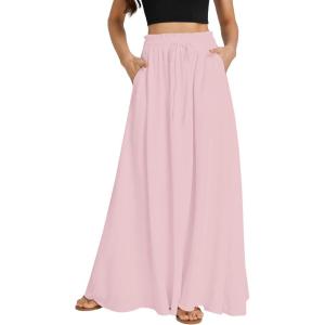 imageLYANER Womens Shirred Smocked Frill Drawstring Pleated High Waist Solid Maxi SkirtDusty Pink