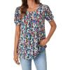 imageLYANER Womens Boho Puff Short Sleeve Tunic Tops Crewneck Pleated Casual Summer Shirt BlouseGreen