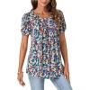 imageLYANER Womens Boho Puff Short Sleeve Tunic Tops Crewneck Pleated Casual Summer Shirt BlouseGreen