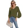 imageLYANER Womens Casual V Neck Ruffle Bell Half Sleeve Blouse Shirt Tunic TopArmy Green