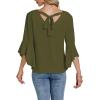 imageLYANER Womens Casual V Neck Ruffle Bell Half Sleeve Blouse Shirt Tunic TopArmy Green