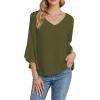 imageLYANER Womens Casual V Neck Ruffle Bell Half Sleeve Blouse Shirt Tunic TopArmy Green