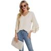 imageLYANER Womens Casual V Neck Ruffle Bell Half Sleeve Blouse Shirt Tunic TopBeige