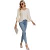 imageLYANER Womens Casual V Neck Ruffle Bell Half Sleeve Blouse Shirt Tunic TopBeige