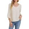 imageLYANER Womens Casual V Neck Ruffle Bell Half Sleeve Blouse Shirt Tunic TopBeige