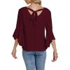 imageLYANER Womens Casual V Neck Ruffle Bell Half Sleeve Blouse Shirt Tunic TopBurgundy