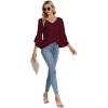 imageLYANER Womens Casual V Neck Ruffle Bell Half Sleeve Blouse Shirt Tunic TopBurgundy