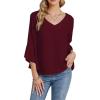 imageLYANER Womens Casual V Neck Ruffle Bell Half Sleeve Blouse Shirt Tunic TopBurgundy