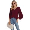 imageLYANER Womens Casual V Neck Ruffle Bell Half Sleeve Blouse Shirt Tunic TopBurgundy