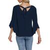 imageLYANER Womens Casual V Neck Ruffle Bell Half Sleeve Blouse Shirt Tunic TopDark Blue