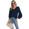 imageLYANER Womens Casual V Neck Ruffle Bell Half Sleeve Blouse Shirt Tunic TopDark Blue