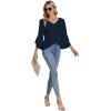 imageLYANER Womens Casual V Neck Ruffle Bell Half Sleeve Blouse Shirt Tunic TopDark Blue