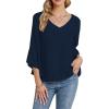imageLYANER Womens Casual V Neck Ruffle Bell Half Sleeve Blouse Shirt Tunic TopDark Blue