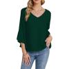imageLYANER Womens Casual V Neck Ruffle Bell Half Sleeve Blouse Shirt Tunic TopDark Green