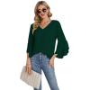 imageLYANER Womens Casual V Neck Ruffle Bell Half Sleeve Blouse Shirt Tunic TopDark Green
