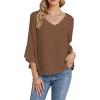 imageLYANER Womens Casual V Neck Ruffle Bell Half Sleeve Blouse Shirt Tunic TopDark Khaki