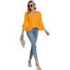imageLYANER Womens Casual V Neck Ruffle Bell Half Sleeve Blouse Shirt Tunic TopGinger