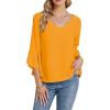 imageLYANER Womens Casual V Neck Ruffle Bell Half Sleeve Blouse Shirt Tunic TopGinger