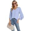 imageLYANER Womens Casual V Neck Ruffle Bell Half Sleeve Blouse Shirt Tunic TopLight Blue