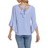 imageLYANER Womens Casual V Neck Ruffle Bell Half Sleeve Blouse Shirt Tunic TopLight Blue