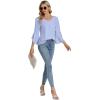 imageLYANER Womens Casual V Neck Ruffle Bell Half Sleeve Blouse Shirt Tunic TopLight Blue