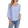 imageLYANER Womens Casual V Neck Ruffle Bell Half Sleeve Blouse Shirt Tunic TopLight Blue