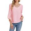 imageLYANER Womens Casual V Neck Ruffle Bell Half Sleeve Blouse Shirt Tunic TopLight Pink