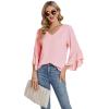 imageLYANER Womens Casual V Neck Ruffle Bell Half Sleeve Blouse Shirt Tunic TopLight Pink