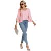 imageLYANER Womens Casual V Neck Ruffle Bell Half Sleeve Blouse Shirt Tunic TopLight Pink
