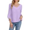 imageLYANER Womens Casual V Neck Ruffle Bell Half Sleeve Blouse Shirt Tunic TopLight Purple