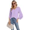 imageLYANER Womens Casual V Neck Ruffle Bell Half Sleeve Blouse Shirt Tunic TopLight Purple