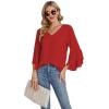 imageLYANER Womens Casual V Neck Ruffle Bell Half Sleeve Blouse Shirt Tunic TopRed