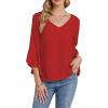 imageLYANER Womens Casual V Neck Ruffle Bell Half Sleeve Blouse Shirt Tunic TopRed