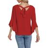 imageLYANER Womens Casual V Neck Ruffle Bell Half Sleeve Blouse Shirt Tunic TopRed