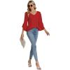 imageLYANER Womens Casual V Neck Ruffle Bell Half Sleeve Blouse Shirt Tunic TopRed