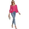 imageLYANER Womens Casual V Neck Ruffle Bell Half Sleeve Blouse Shirt Tunic TopRose