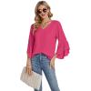 imageLYANER Womens Casual V Neck Ruffle Bell Half Sleeve Blouse Shirt Tunic TopRose