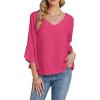 imageLYANER Womens Casual V Neck Ruffle Bell Half Sleeve Blouse Shirt Tunic TopRose